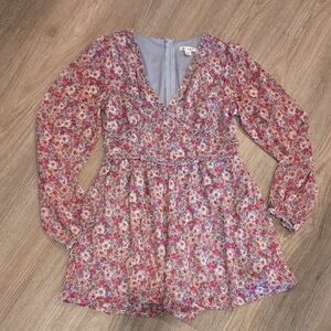 miami Floral Long-Sleeve Romper in Pink & White